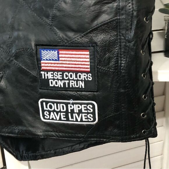 Diamond Plate Buffalo Leather Eagle Patch Biker Vest Large - Picture 3 of 9